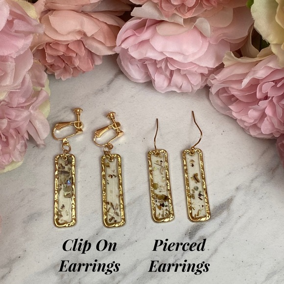 Boho Gilded Gold Rectangular Shell Dangle Earrings - Picture 16 of 16